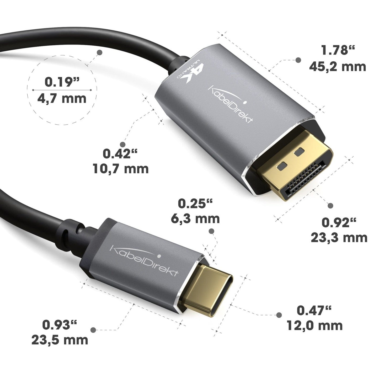 USB-C to DisplayPort adapter & cable - 2m - Supports resolutions up to 4K/2160p at 60Hz