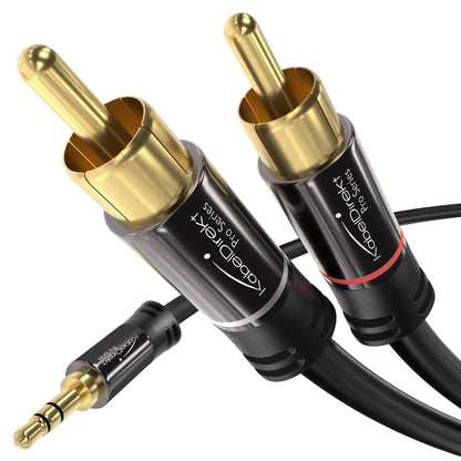 Aux/3.5mm to RCA/phono male adapter cable, 2x RCA/phono plugs (Y splitter audio cable, for connecting smartphones/notebooks and other equipment to Hi-Fi systems/speakers, black)