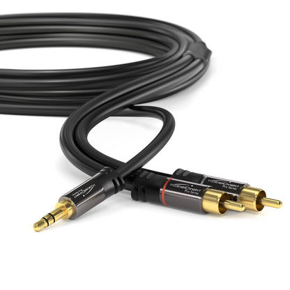 Aux/3.5mm to RCA/phono male adapter cable, 2x RCA/phono plugs (Y splitter audio cable, for connecting smartphones/notebooks and other equipment to Hi-Fi systems/speakers, black)