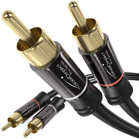  2 to 2 RCA stereo audio cable (coax cable, Cinch/phono male to male plugs, analogue/digital, for subs, amps, Hi-Fi, home cinema)