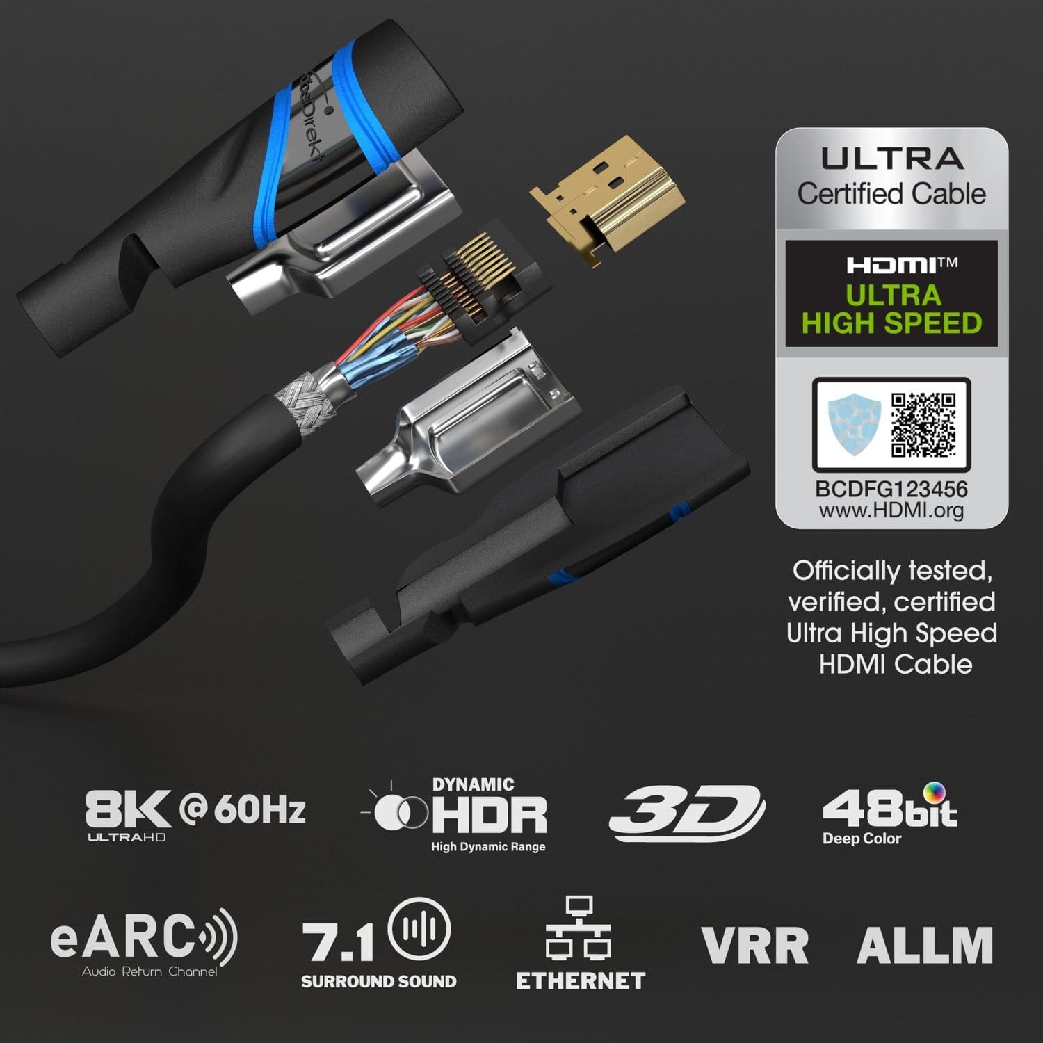 INF HDMI-kabel HDMI 2.1 8K 60Hz 4K 120Hz Svart 500 x 0.4 cm