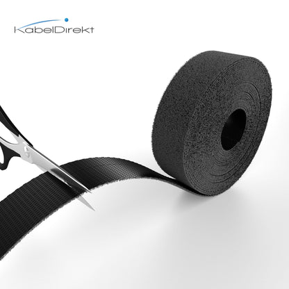 Klett-Kabelbinder – frei zuschneidbare, wiederverwendbare Klettband-Rolle, 20 mm breit, schwarz