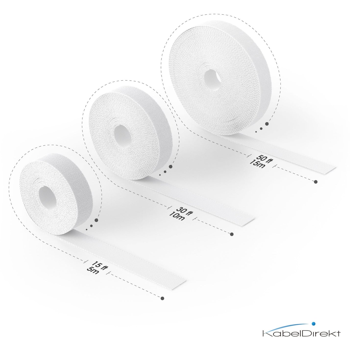 Klett-Kabelbinder – frei zuschneidbare, wiederverwendbare Klettband-Rolle, 20 mm breit, weiß