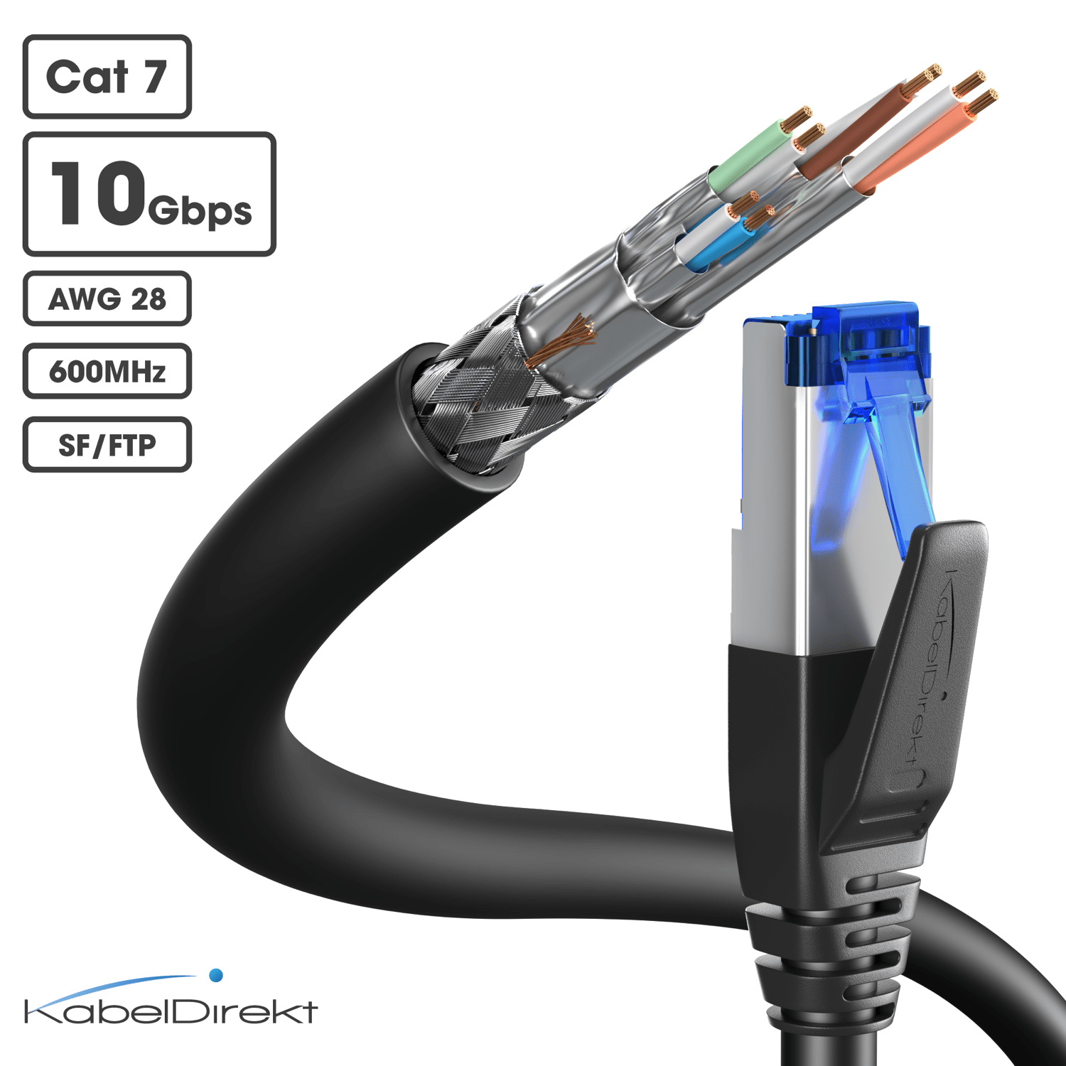 LDKCOK Cat 7 Internet Cable 10ft, Cat7 Outdoor Ethernet Cable 10 ft, 26AWG  Heavy-Duty Cat7 Networking Cord Patch Cable RJ45 Transmission Speed