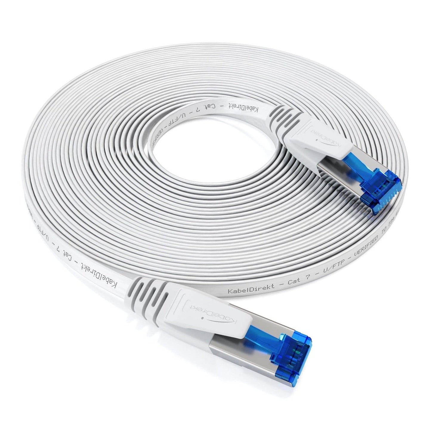 Cat 7 câble Ethernet plat – 10 Gbit/s, fiche RJ45, particulièrement flexible, blanc