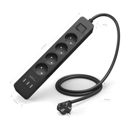 Bloc multiprise - 3 porte chargeurs USB, certifié GS et TÜV, noir