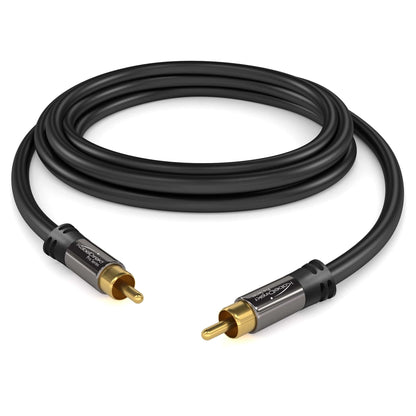 RCA/phono subwoofer lead cable, 1 to 1 RCA/phono, audio/digital/video (coax cable, RCA/phono male/male cinch plugs, for amps/Hi-Fis, audio signals/composite video, 75 ohm, black)